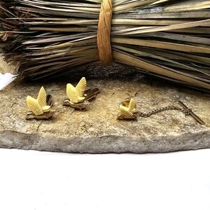 50's Signed Swank Carved Duck Cufflinks & Tie Tac Men's Accessories MCM Fashion